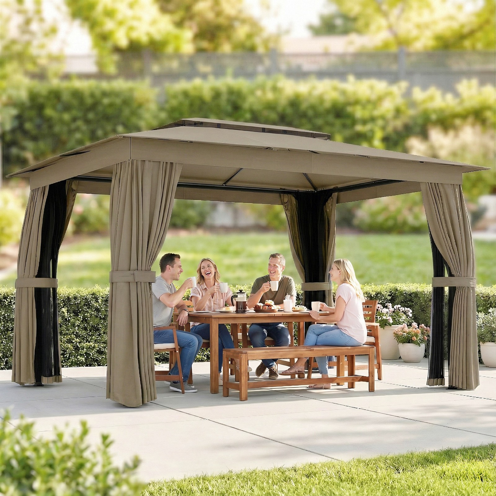 10' x 12' Outdoor Patio Gazebo, Double Roof Gazebo Canopy Shelter