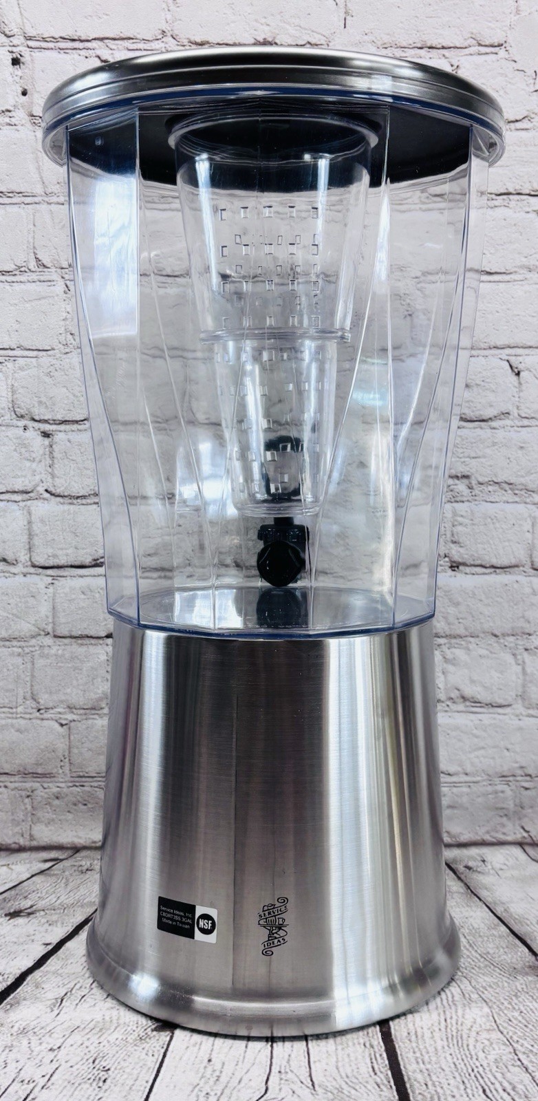 Service Ideas 3-Gallon Beverage Dispenser Stainless Steel Base Infuser Lid