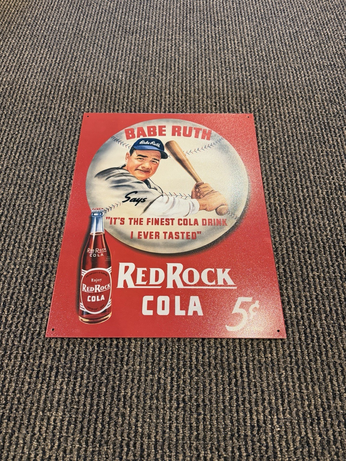Babe Ruth Red Rock Cola Metal Advertising Sign 12x16