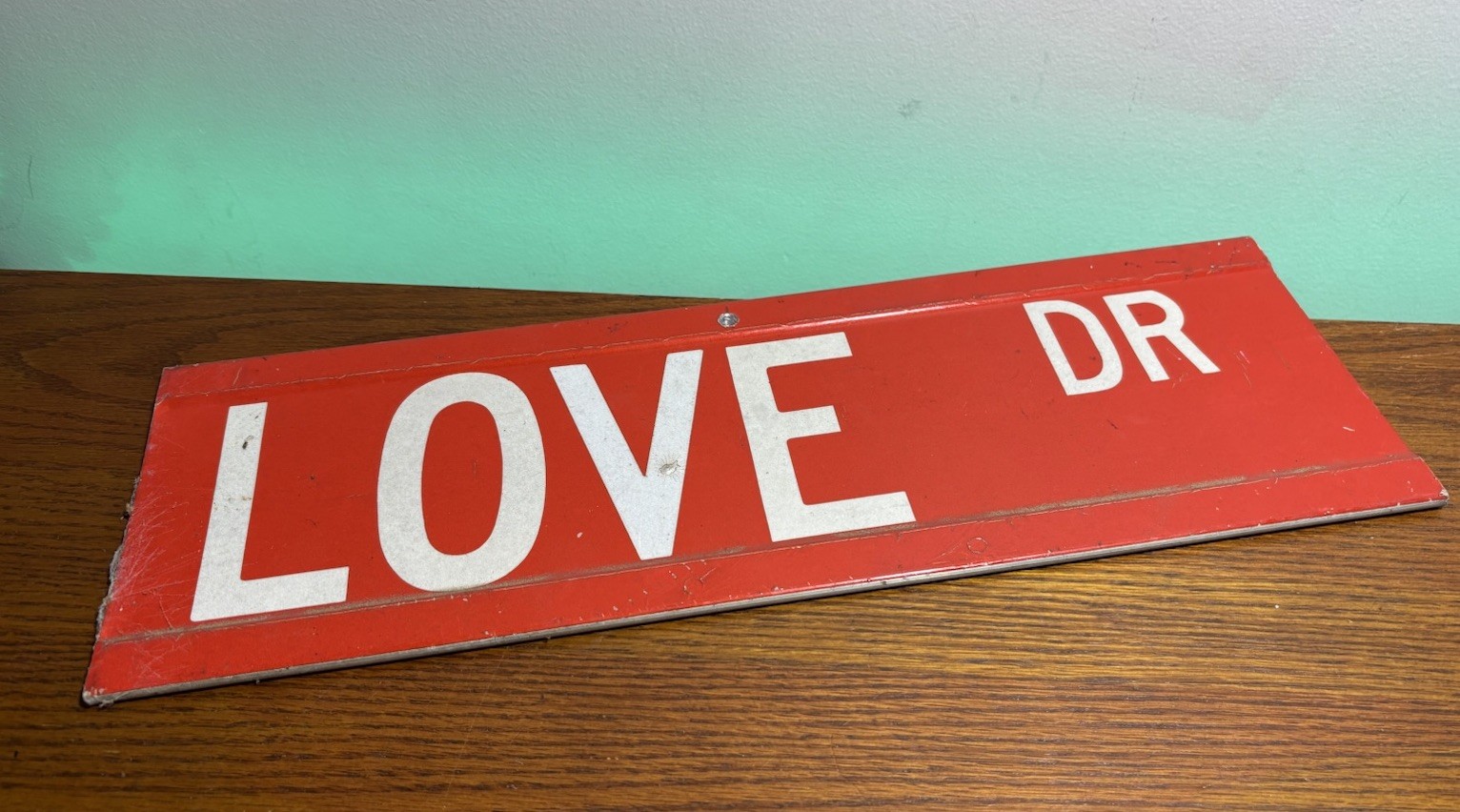 Vintage LOVE DR Retired Red City Town Drive Street Sign Authentic