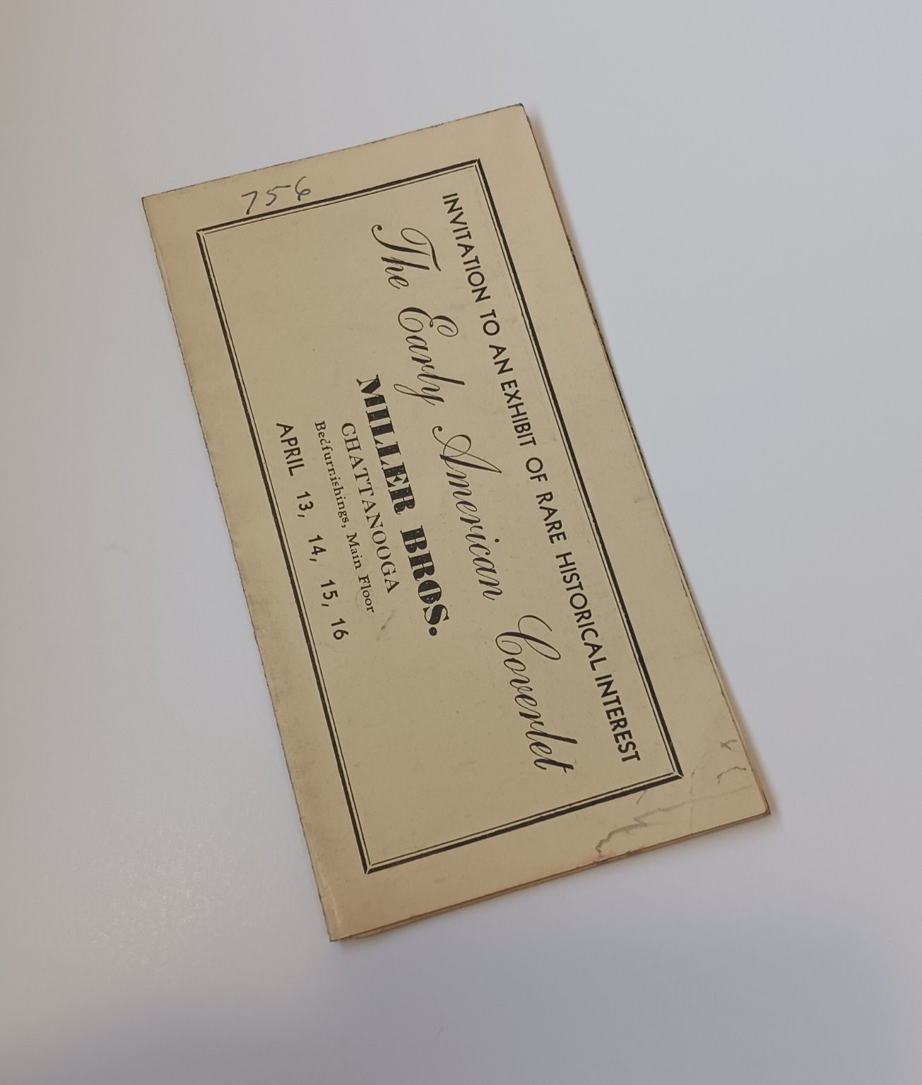 1930s Miller Bros Chattanooga Early American Coverlet Exhibit Invitation Tn