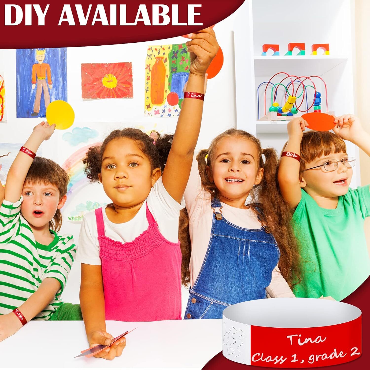 Epakh 500 Pcs Paper Wristbands Neon Wrist Bands Waterproof Hand 500 Pcs, Red