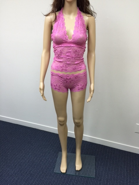 SMALL PINK Frederick's of Hollywood Lingerie STARLIGHT LACE CAMI BOY SHORT NIP