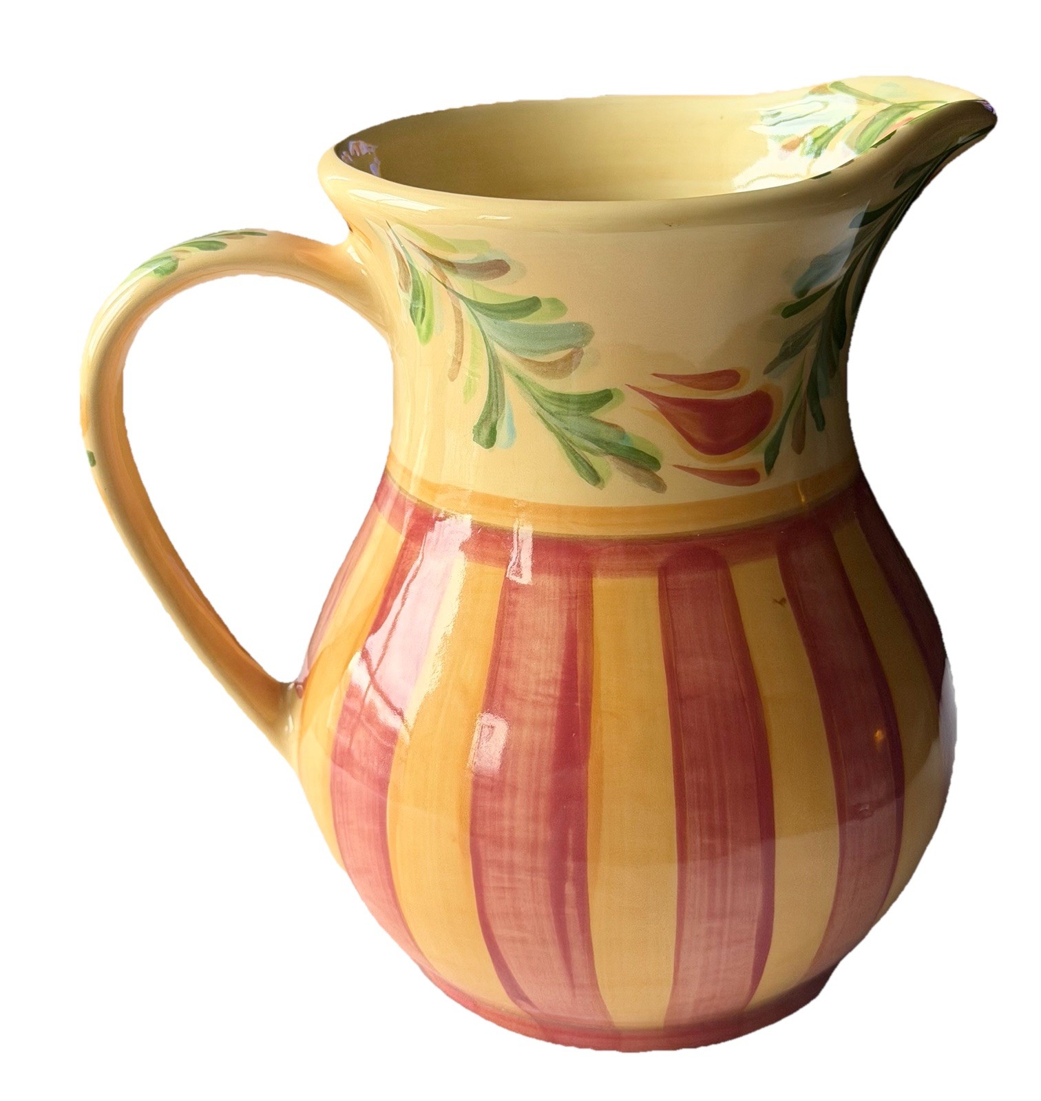 Gail Pittman Southern Living Siena 8”x8.5” Ceramic Pitcher Floral Striped 48 Oz.