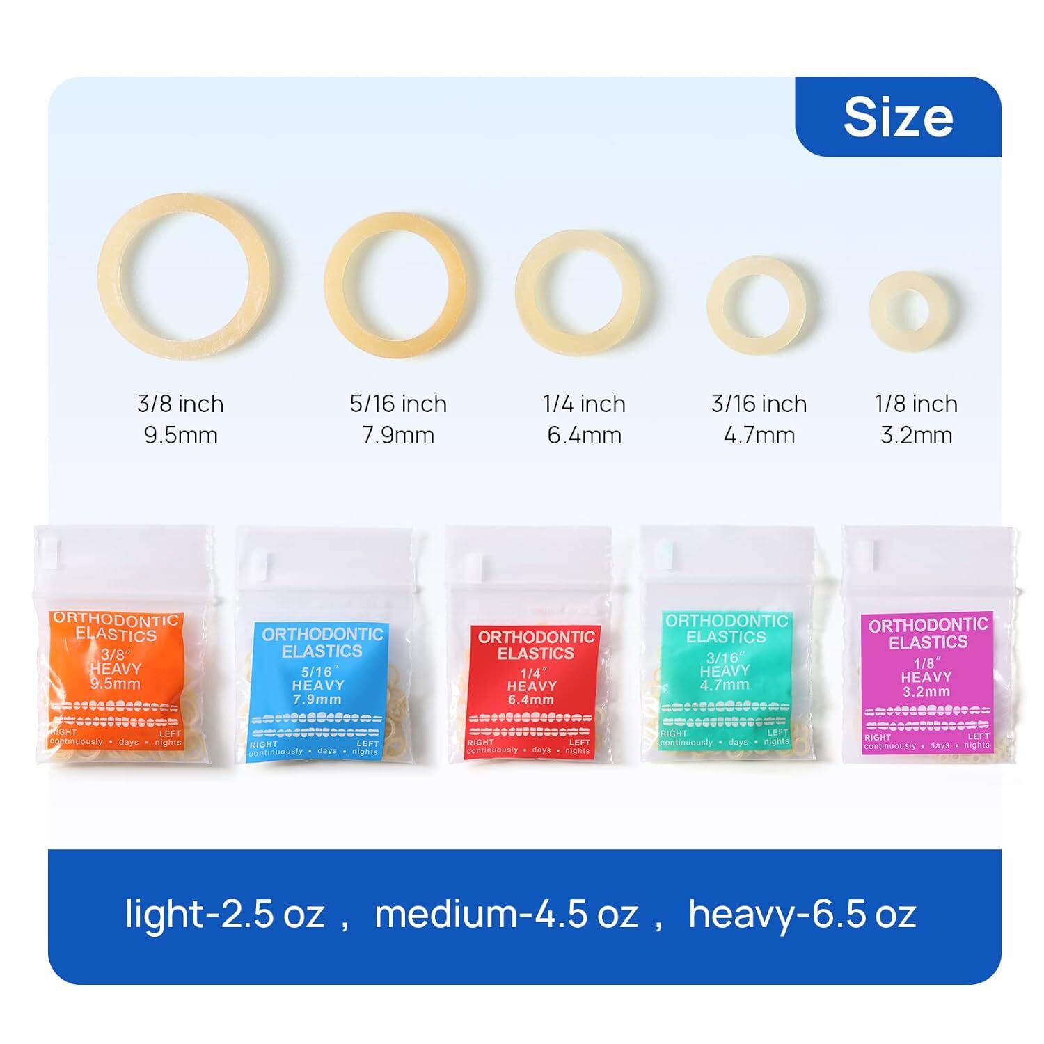 JMU Dental Orthodontic Elastics Intraoral Elastic Bands Latex Braces 100pcs/pk