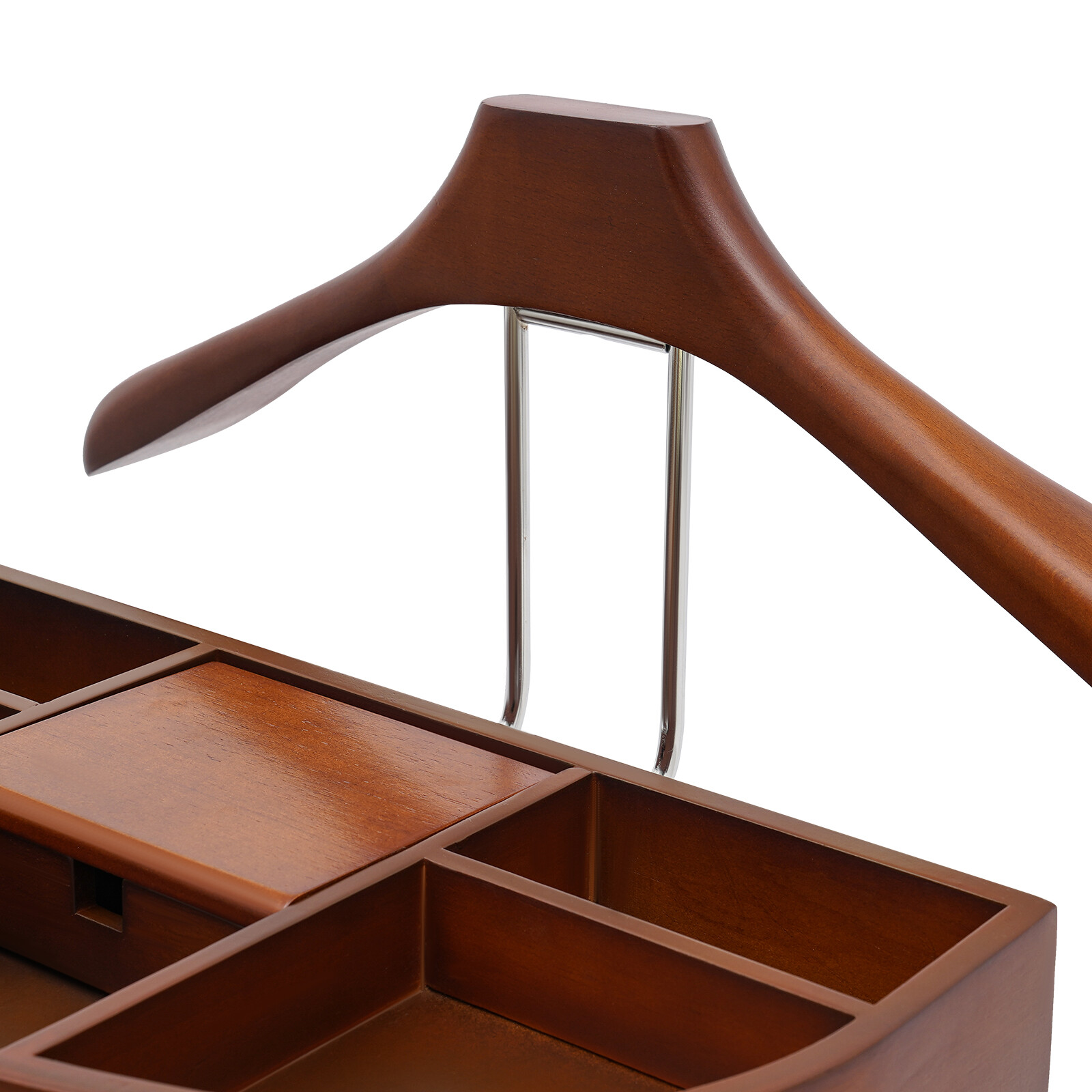 Modern Wood Suit Rack Freestanding Clothing Valet Stand Brown For Home Indoor US