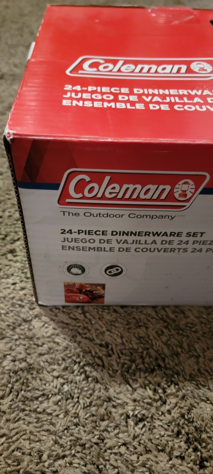 Coleman 24-Piece Enamel Dinnerware Set Red Speckled NEW