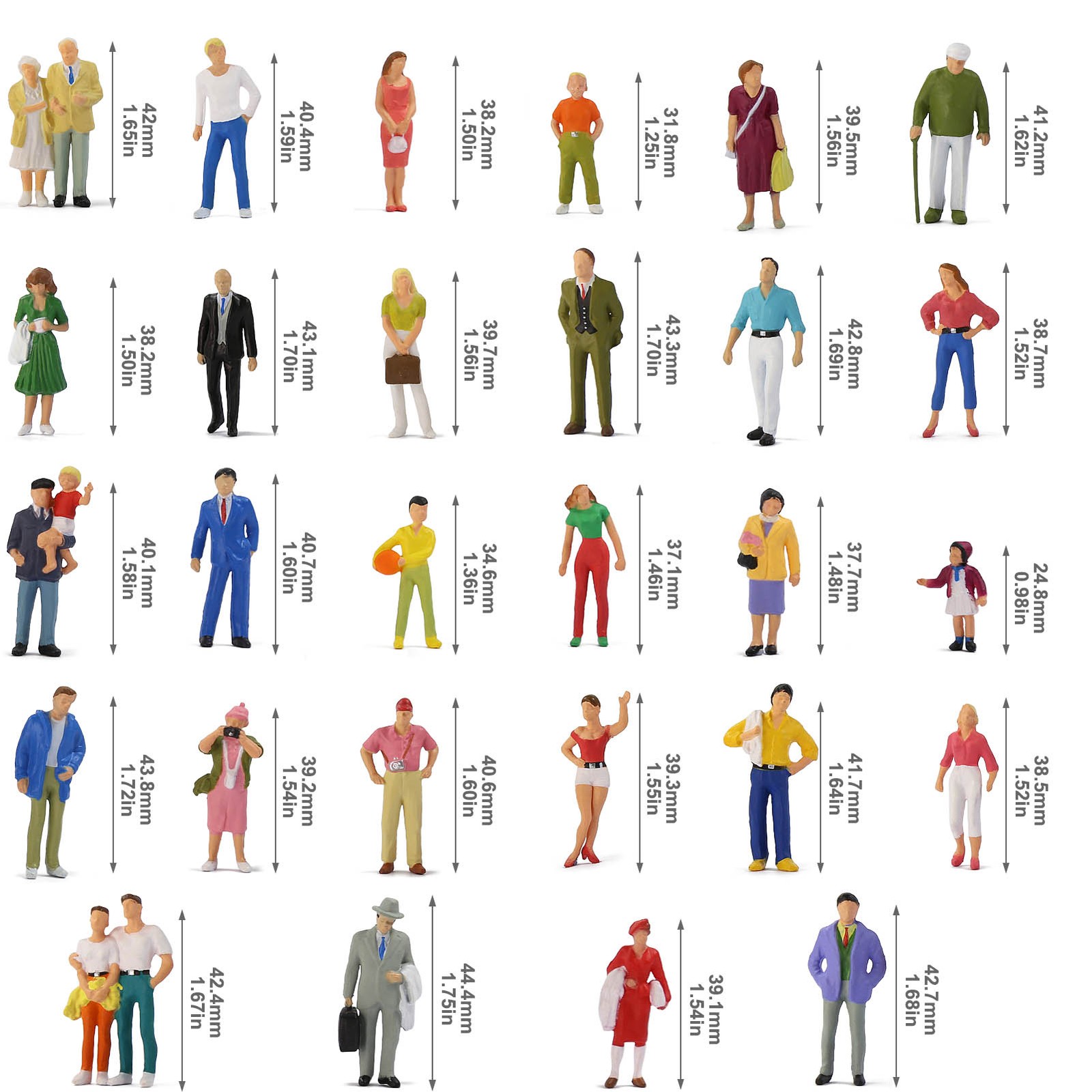 Model Trains O Scale Painted Colorful Figures 1:43 Scale Standing People P4312