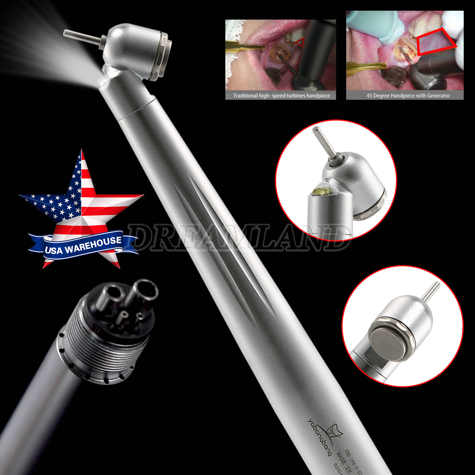 Dental 45 Degree Surgical High Speed Handpiece Led E-generator Push Button 4Hole