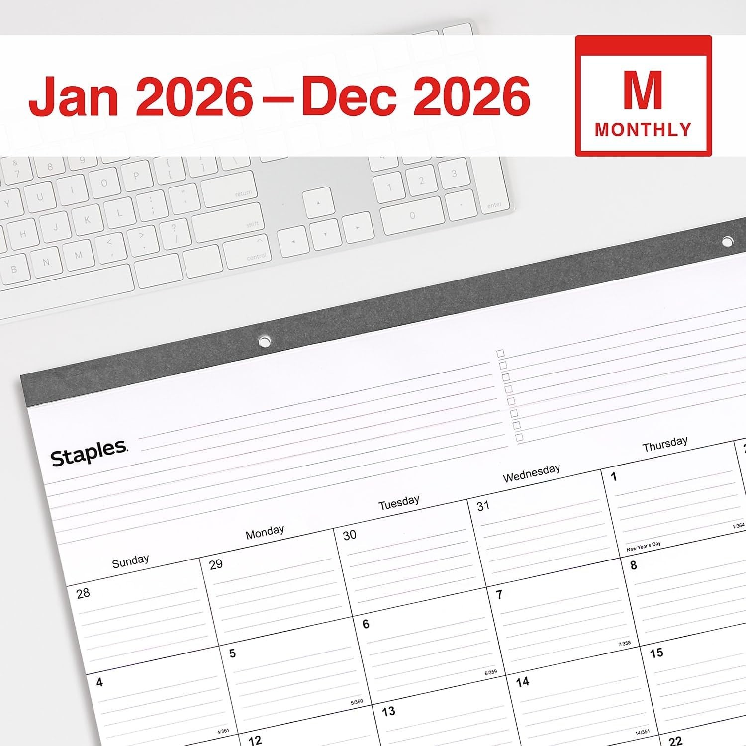 2026 Monthly Desk Pad Calendar 21.75"x17" Large Planner White/Black ST12951-26