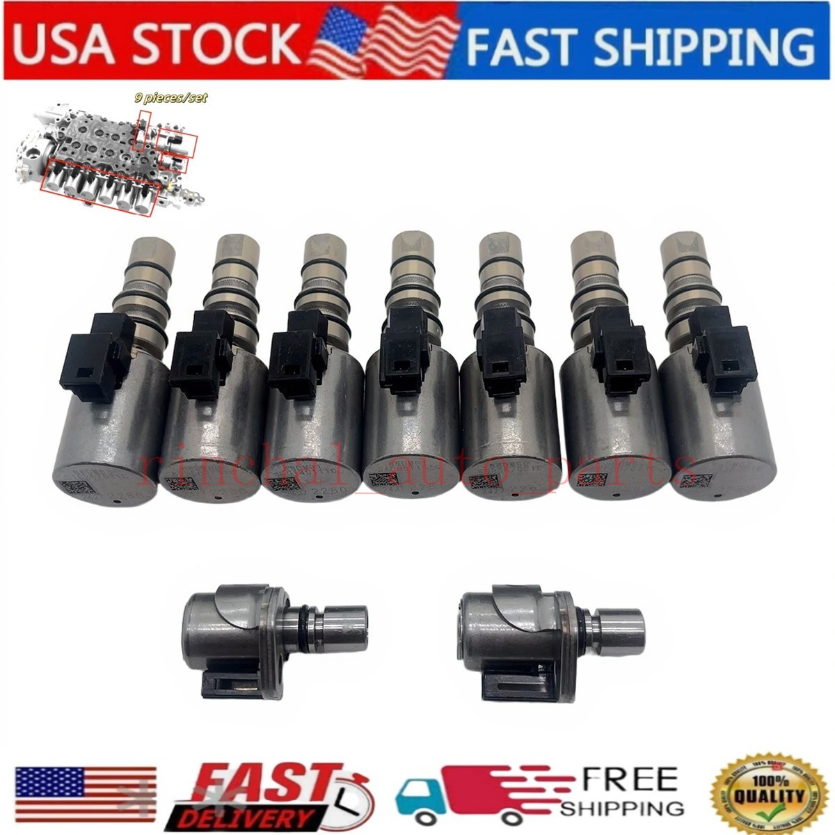 9X NEW 8L90 8L45 8L50 valve body solenoid kit ( includes all 9 solenoids needed)