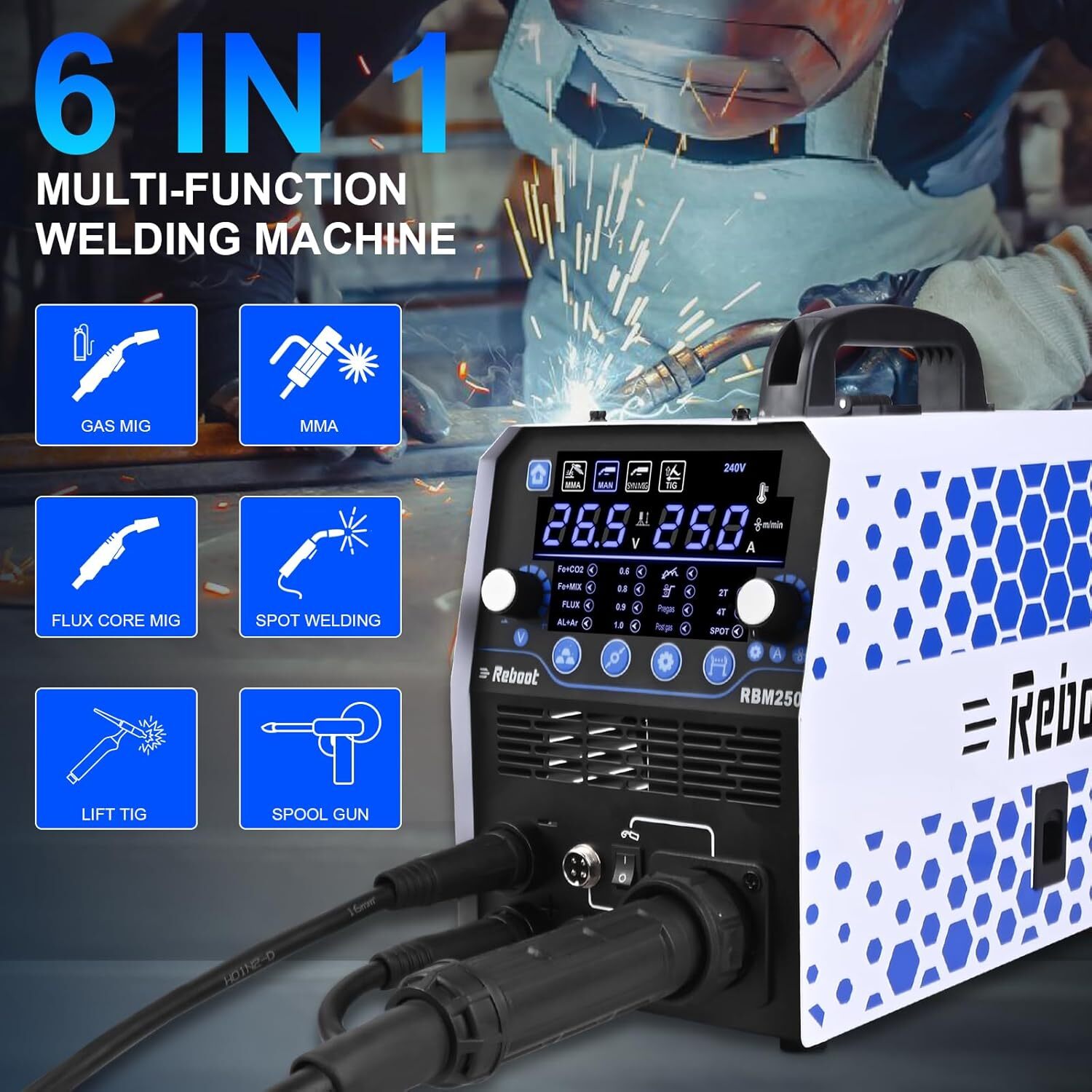 Reboot MIG Welder, 250Amp 6 in 1, 120V/240V Aluminum Multi Process Welding