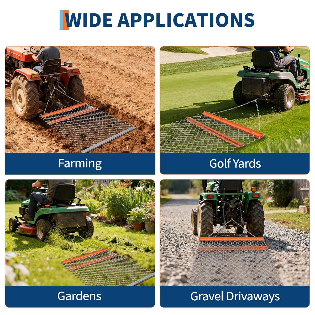 4x5 FT ATV Drag Harrow for Landscape Leveling, Gravel Driveways, Fields & Yards