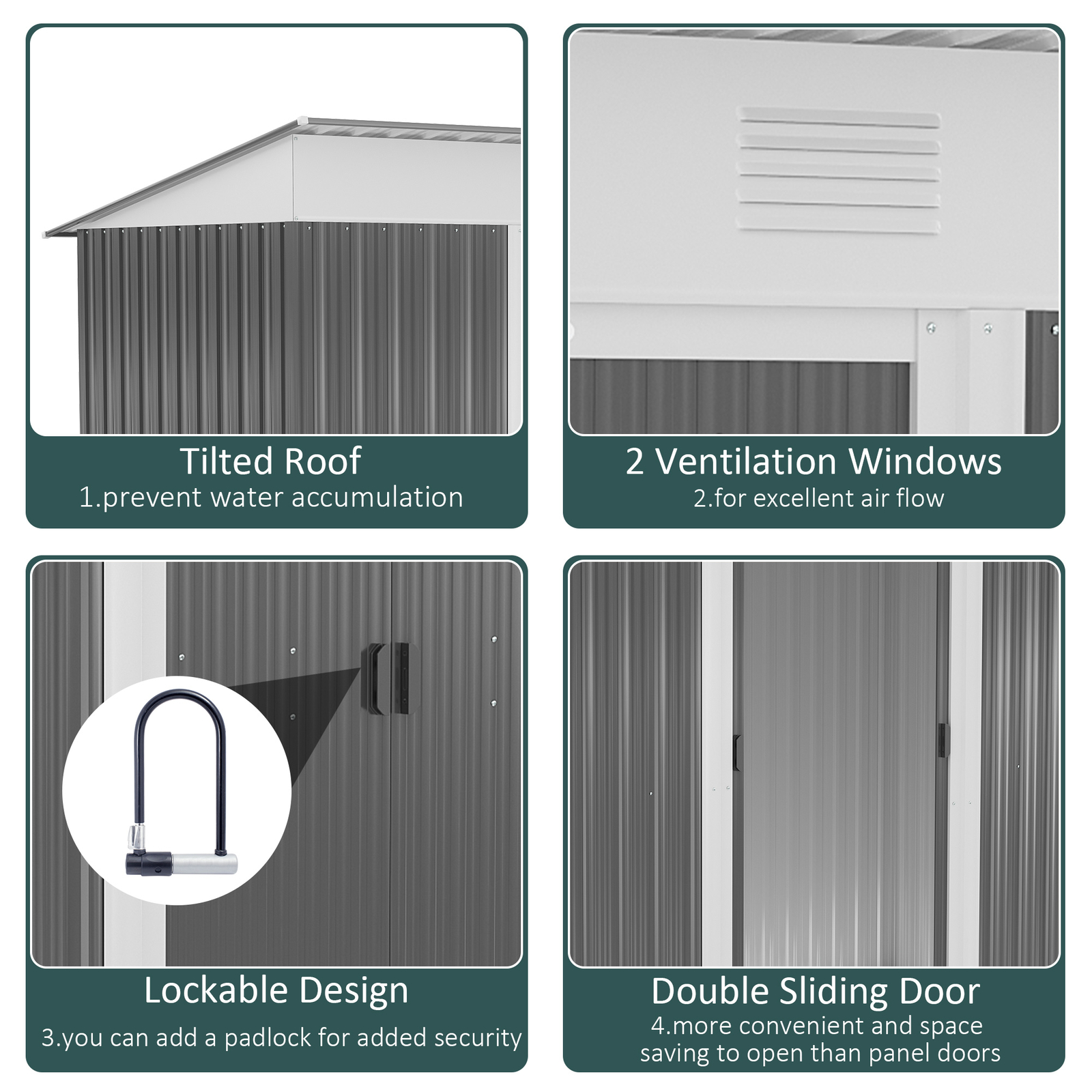 8' x 4' Metal Outdoor Storage Garden Shed with 2 Air Vents