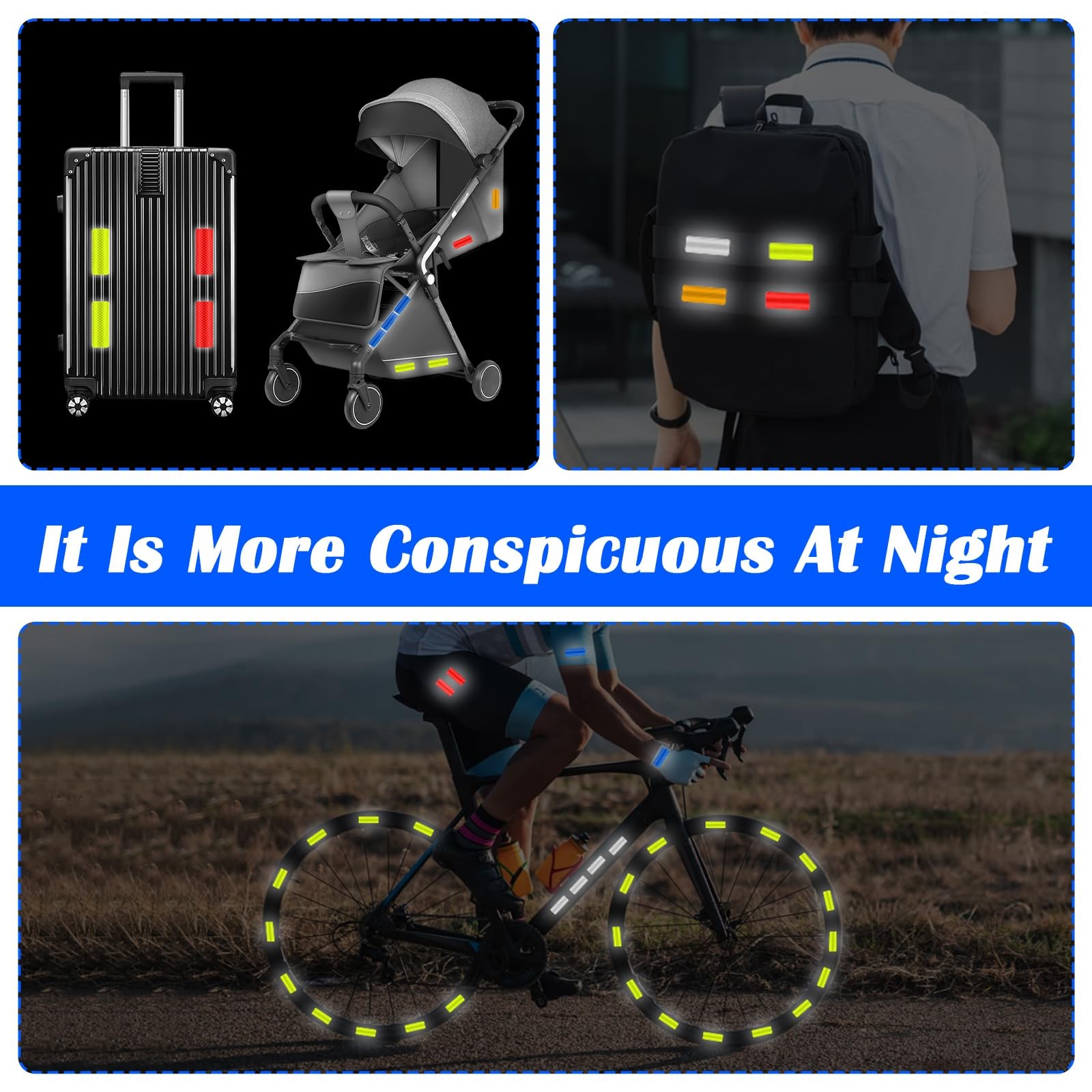 50PCS Reflective Tape High Visibility Waterproof Warning Stickers 5 Colors