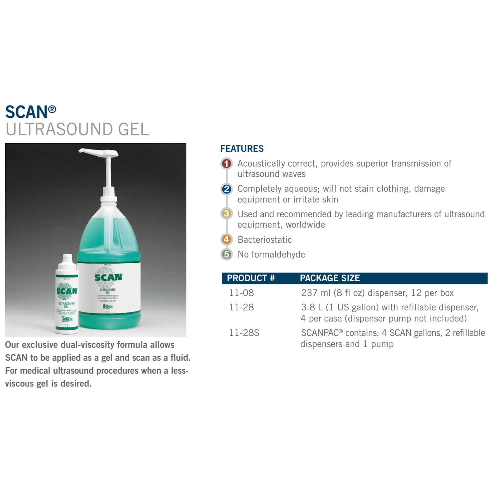 Scan Ultrasound Gel Green 1 gal. Dispenser Bottle 11-28 (4 per Case)