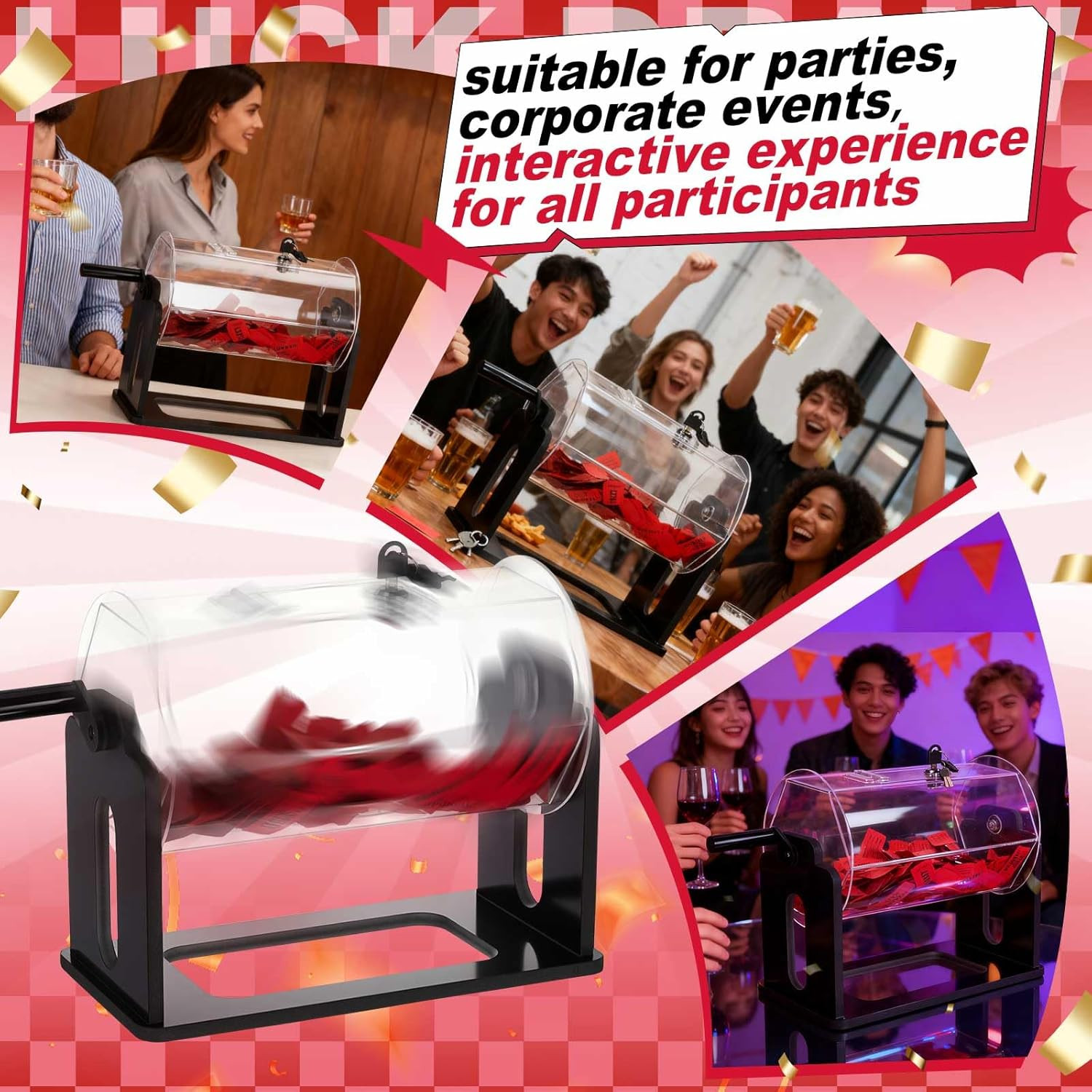 Clear Acrylic Raffle Drum Hexagon Ticket Spinner Box, New