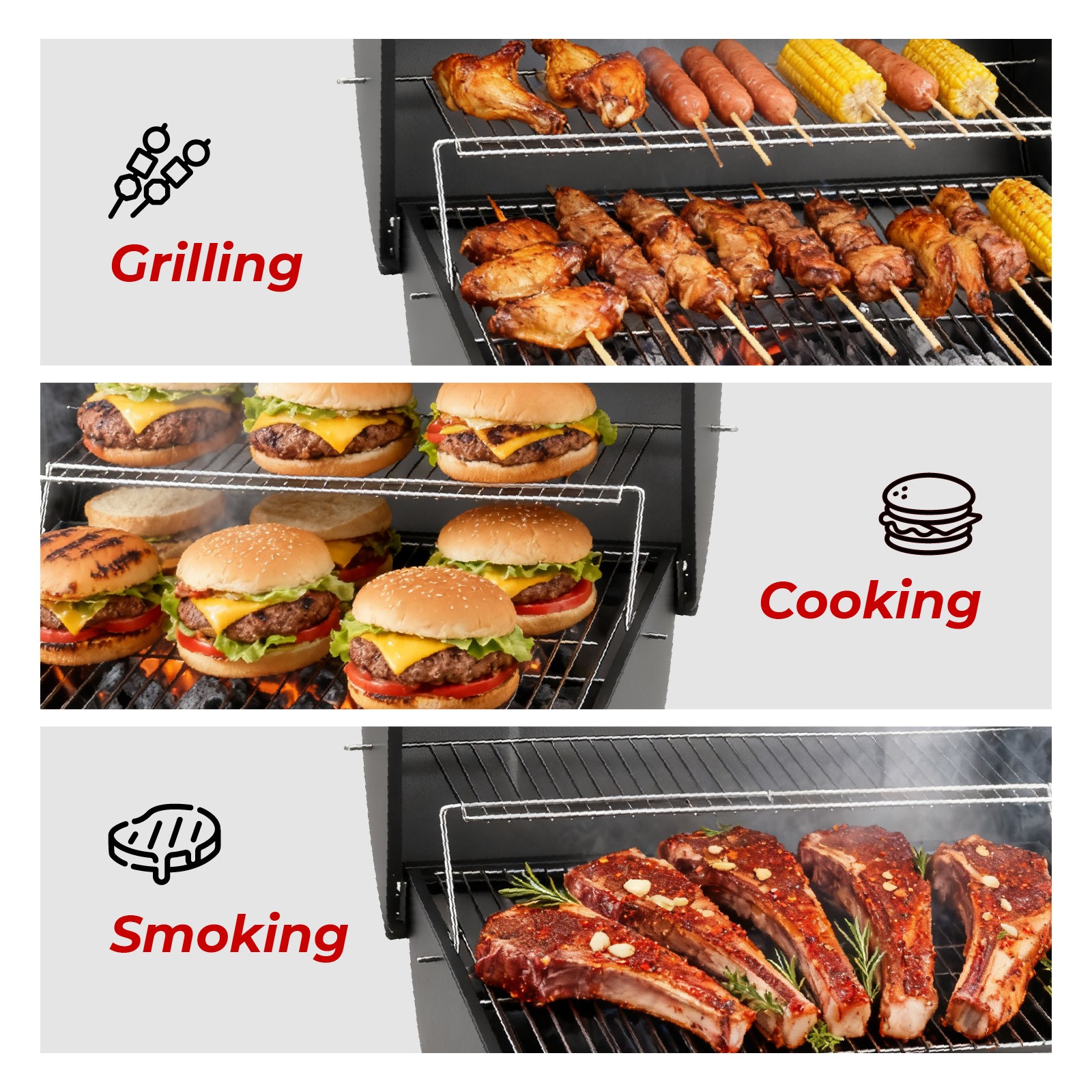 40" Barrel Charcoal Grill with Side Shelf, Stainless Steel Stove Camping Outdoor