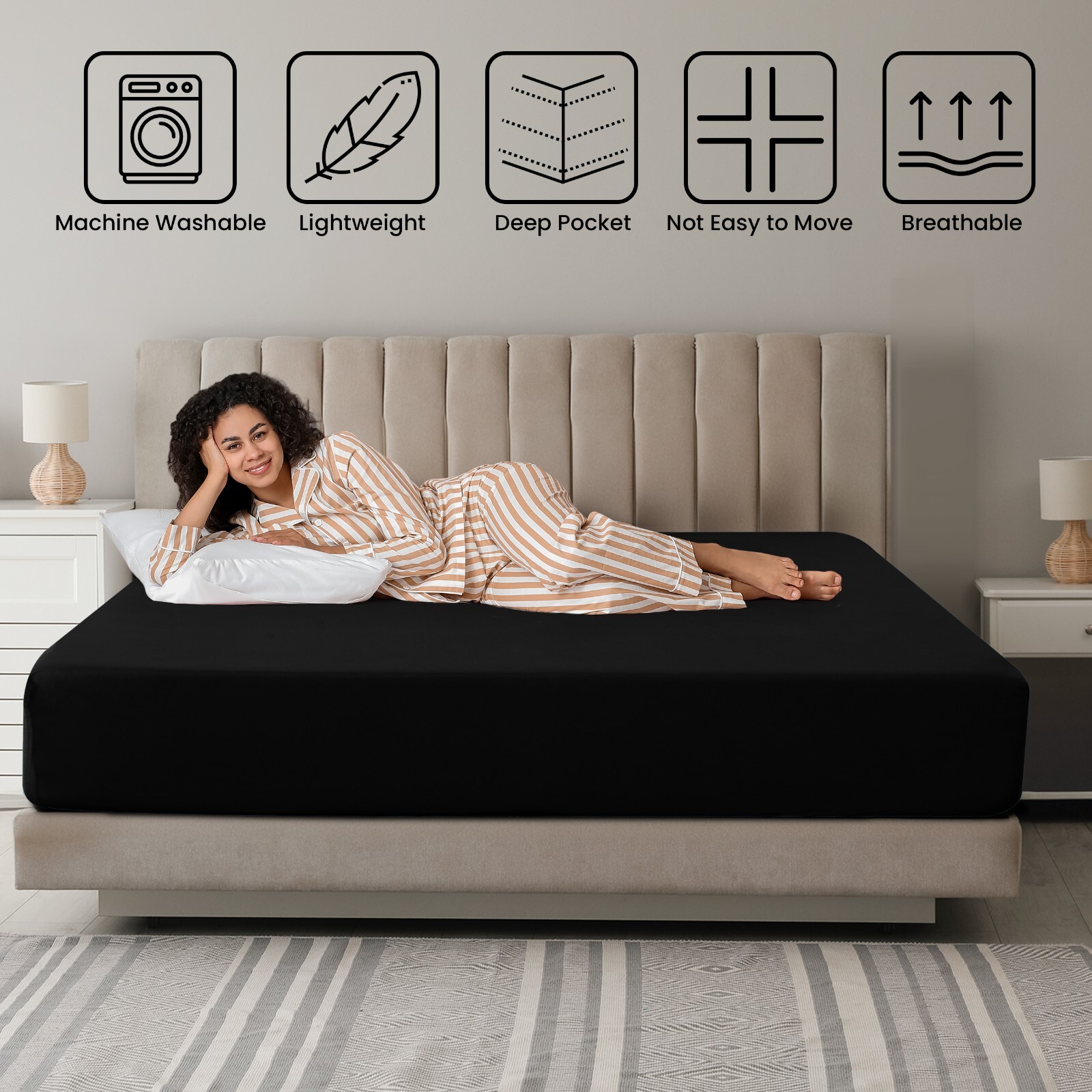 Hotel Quality Fitted Sheet Deep Pocket Breathable Soft Elastic Mattress Sheets