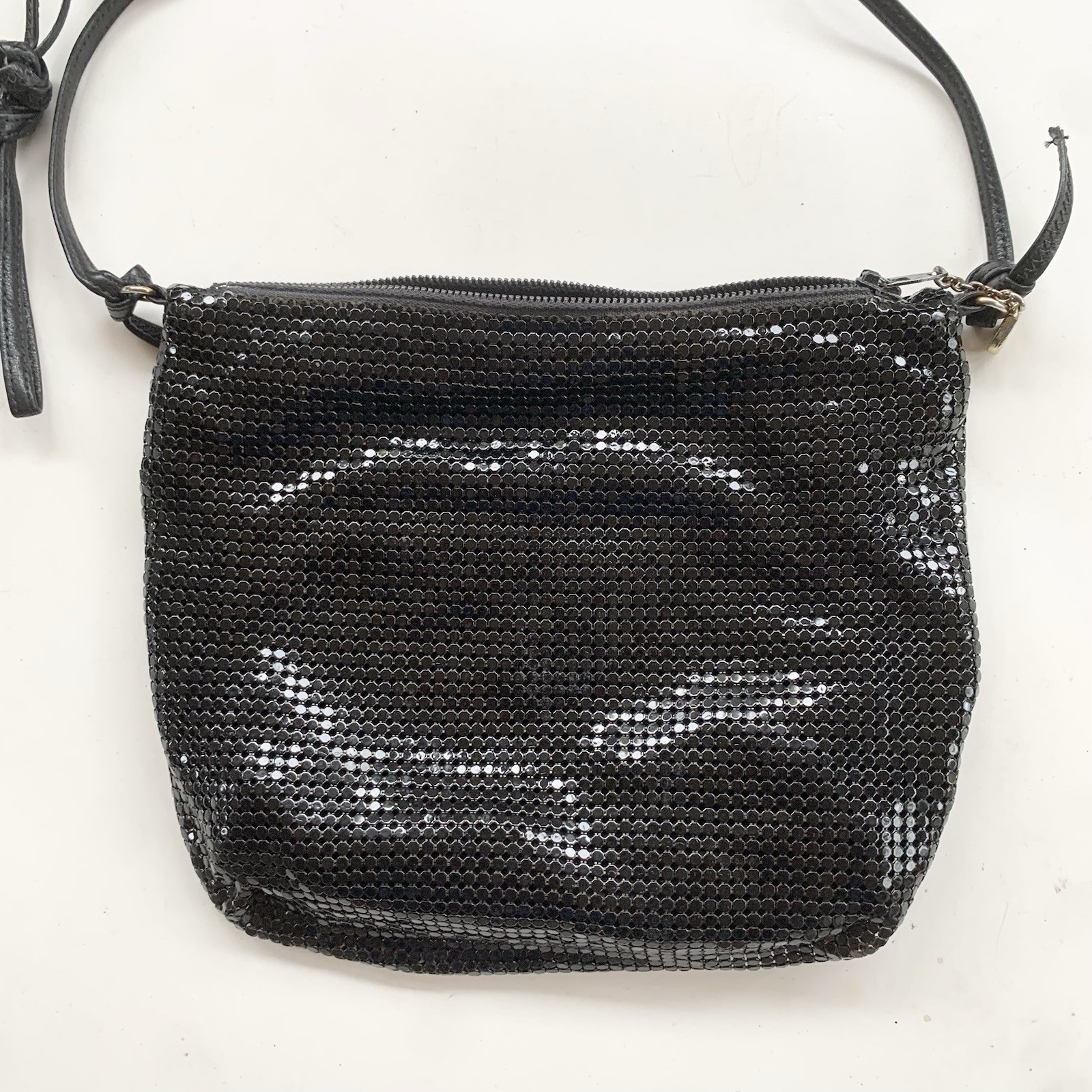 Vintage Whiting & Davis Black Metal Mesh Purse Bag Crossbody 7” Leather Strap