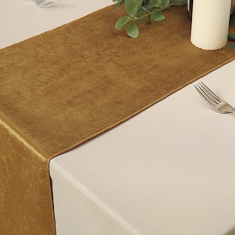 GOLD 12x107" Premium Velvet Table Runner Wedding Reception Linens Decorations