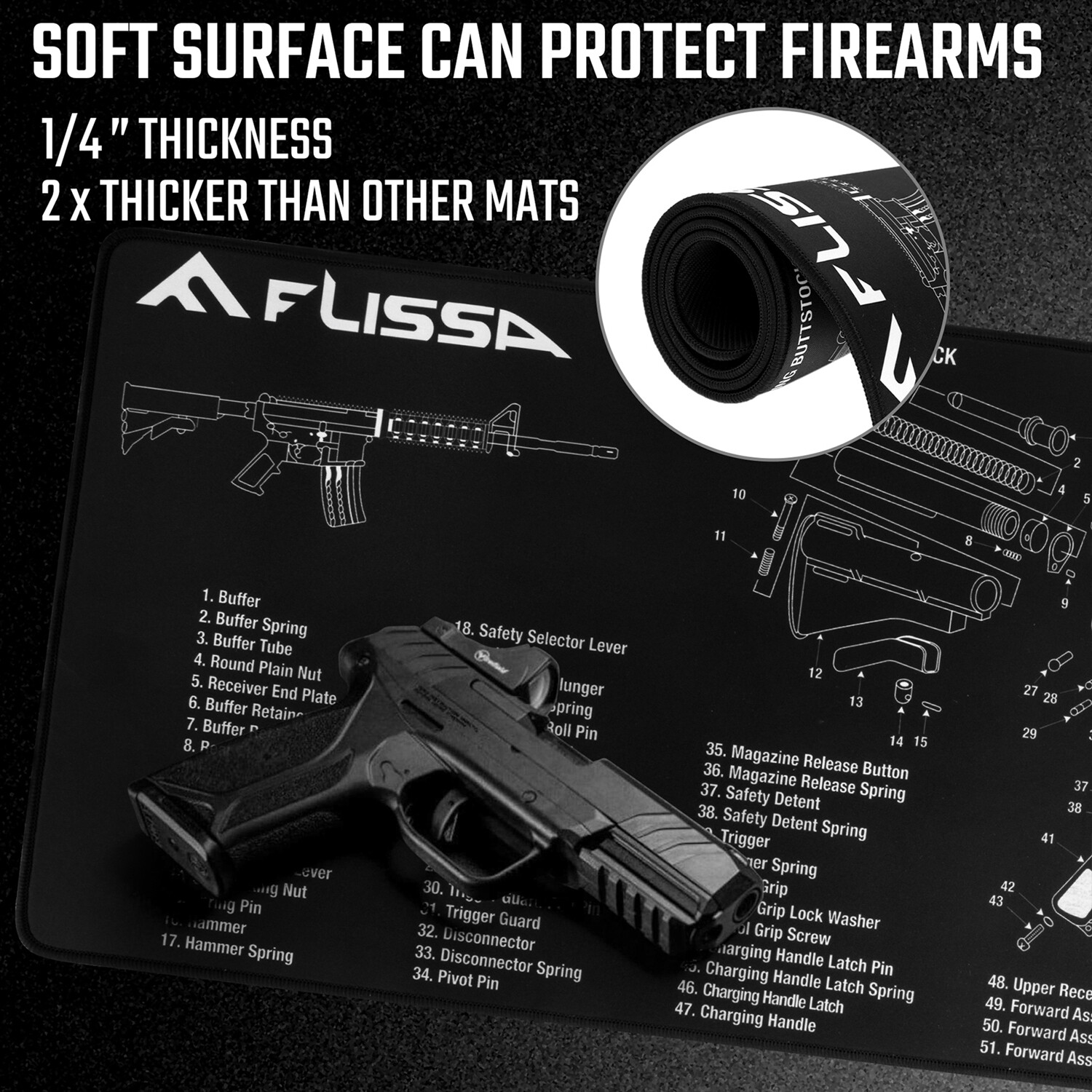 FLISSA 8PC Gun Cleaning Mat Set For Glock AR 12"x36" Gun Cleaning Bench Non-Slip