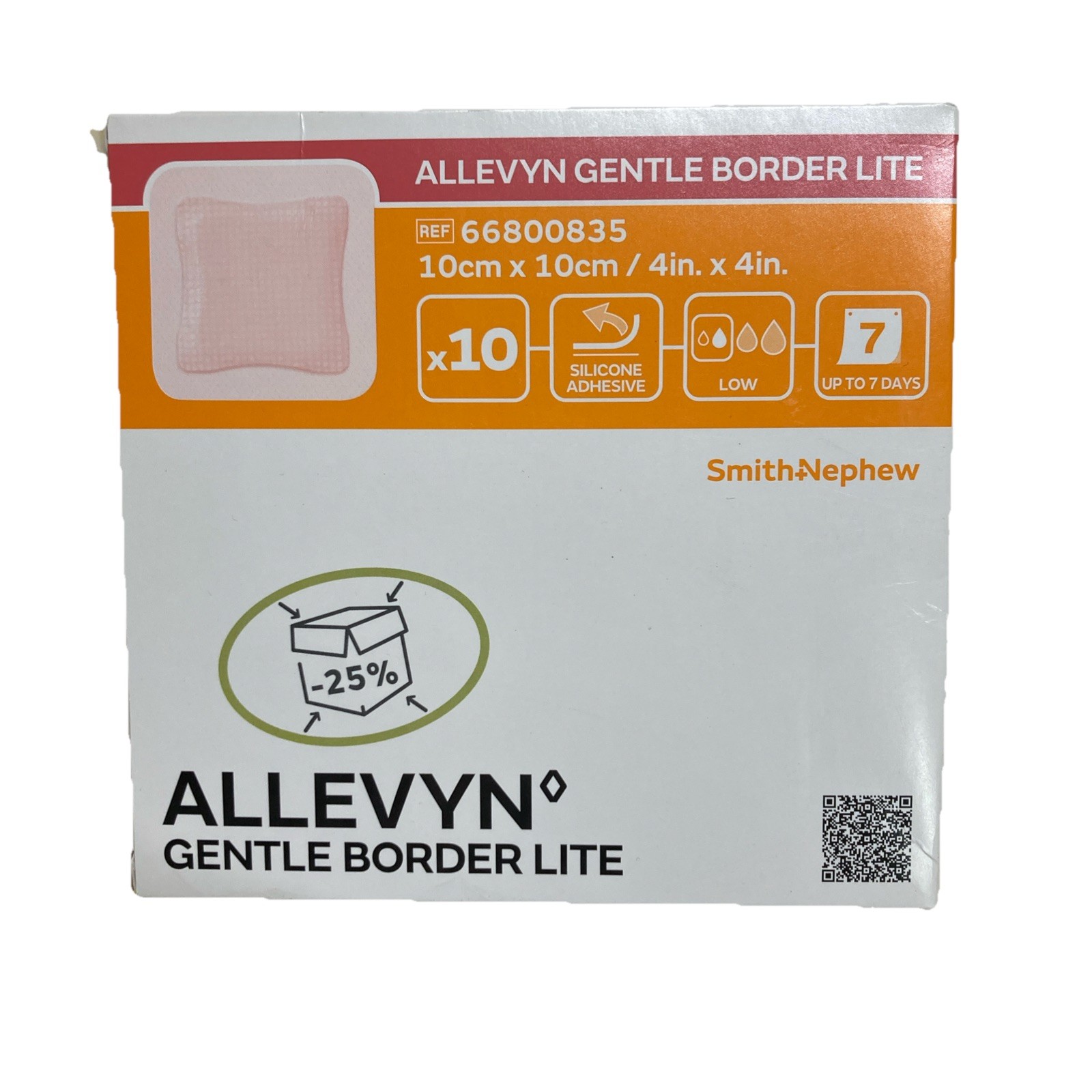 Allevyn Gentle Border Lite 4”x4” 10cmx10cm 66800835 Box Of 10 Exp 2026-05-01