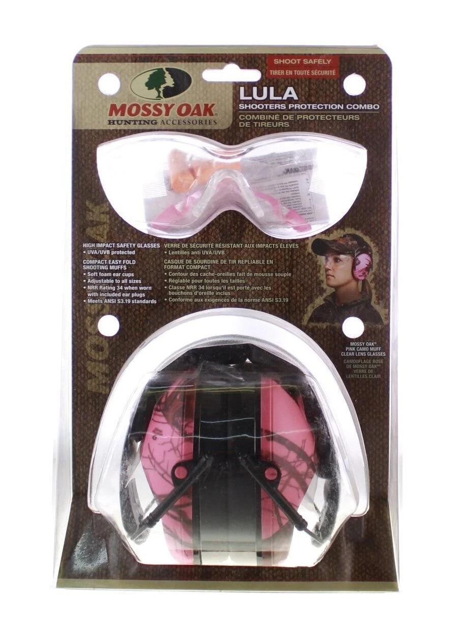 Mossy Oak Lula Shooters Combo Pink Shooting Earmuff Earplugs and Glasses NIP