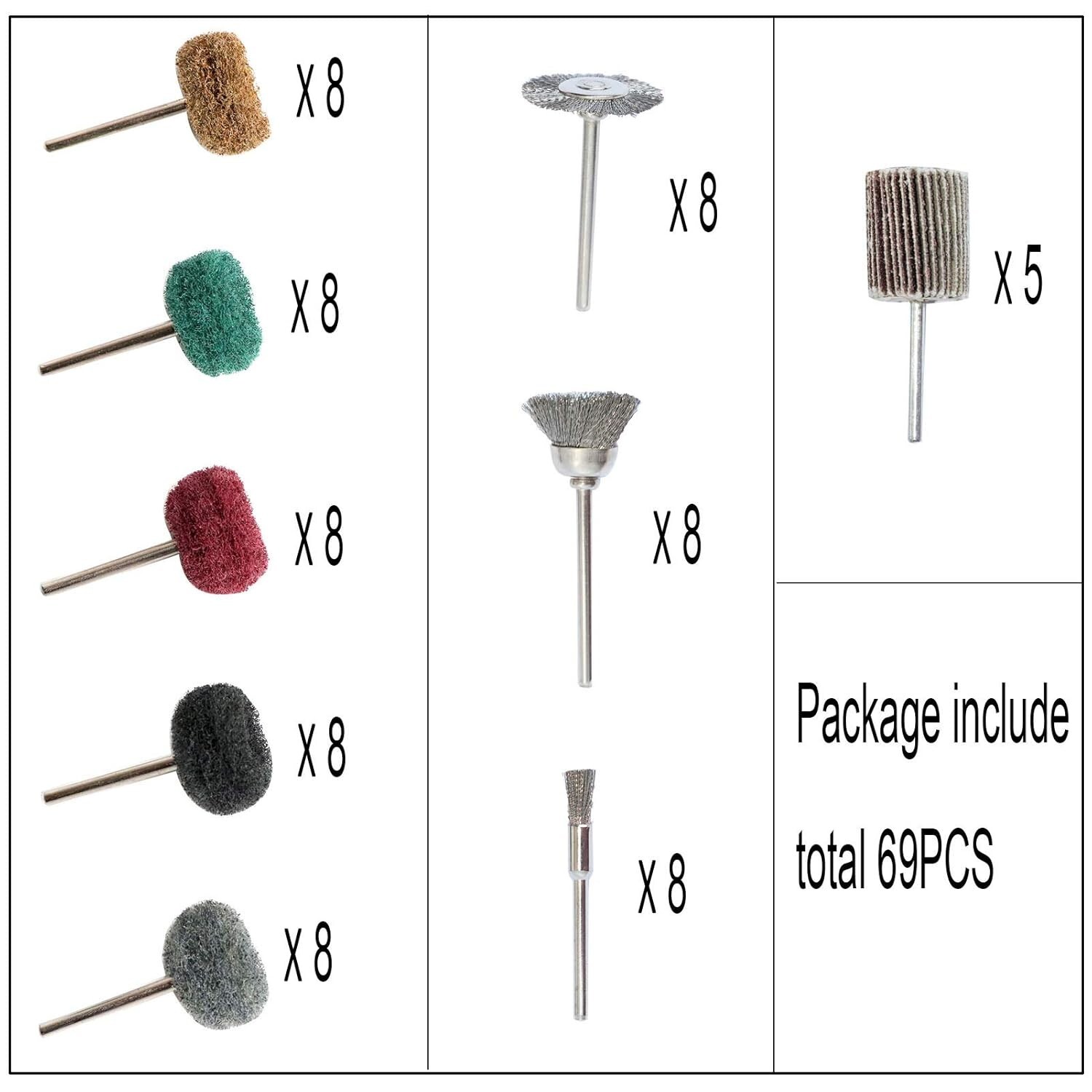 69Pcs Abrasive Wheel Polishing Buffing Grinding Brush Kit For Dremel Rotary Tool