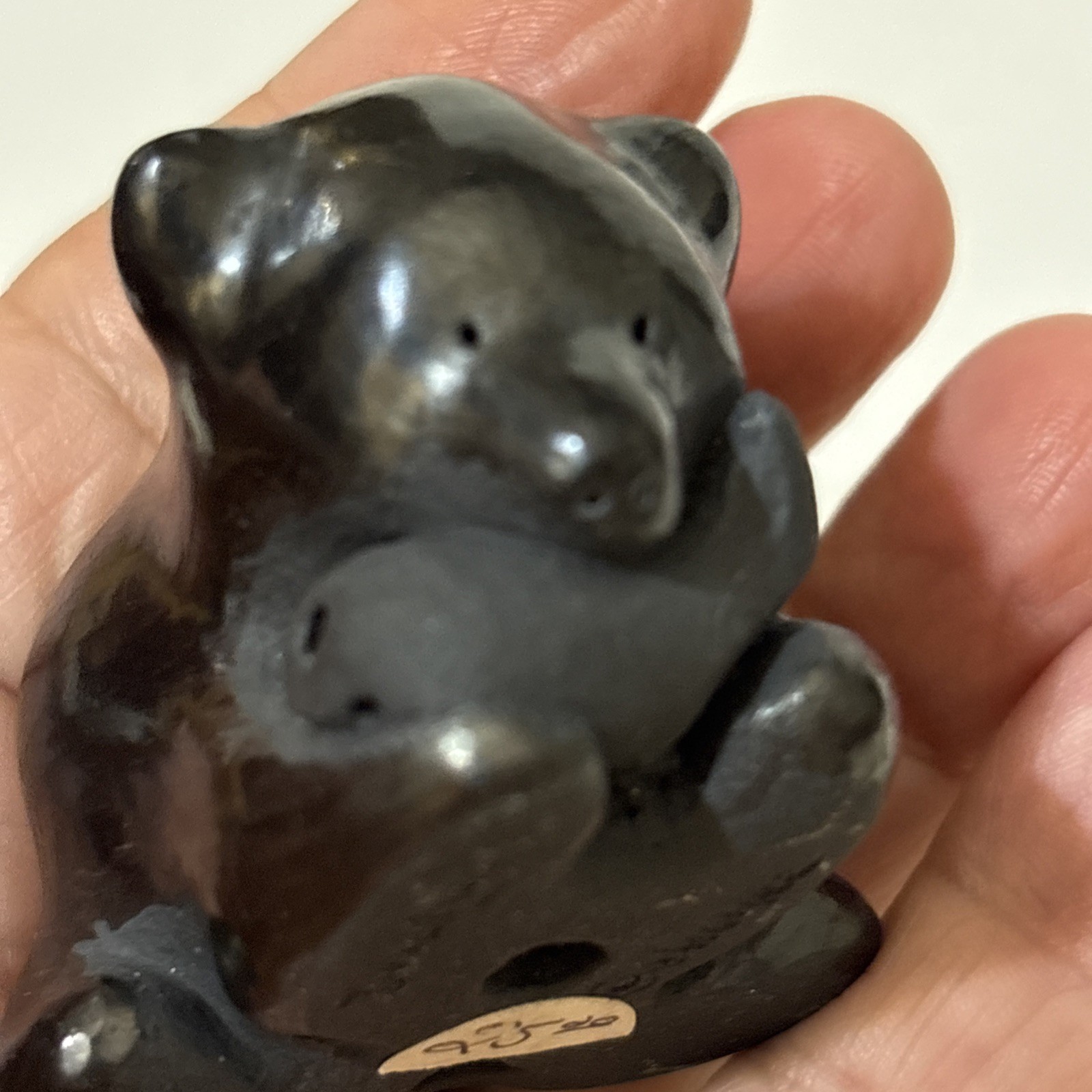 Santa Clara Pueblo Bear with Fish Black Pottery By Dorothy & Paul Gutierrez Art