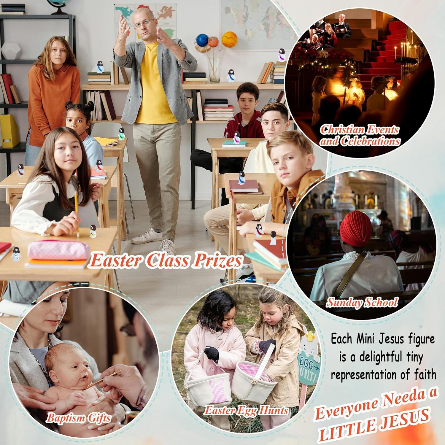 32Pcs Little Jesus Figures Bulk Mini Jesus Love You Figurines Tiny Small Rubber