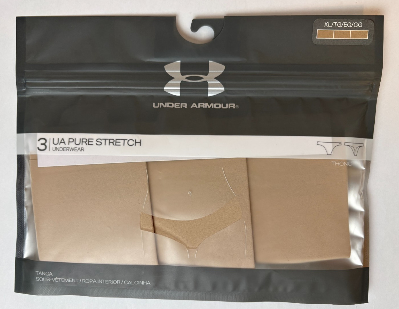 Under Armour Pure Stretch (3 Pack) Womens Thong - XL - Nude - Brown Tan Beige