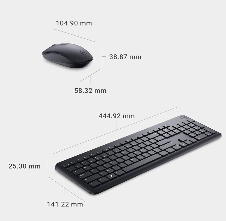 Dell Keyboard and Mouse - KM3322W - US English - 2.40 GHz Keyboard - Black