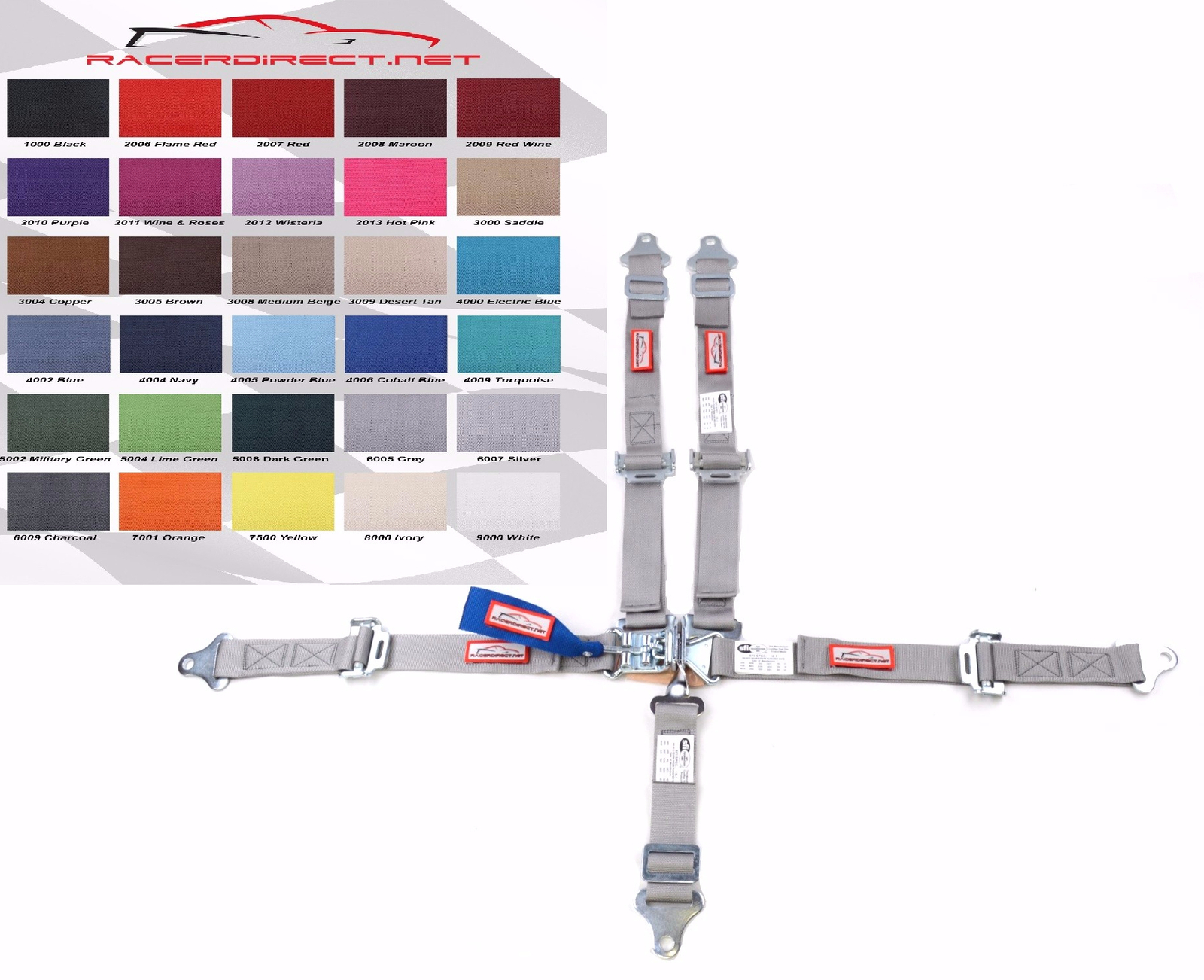 QUARTER MIDGET RACING HARNESS SFI 16.1 5 PT LATCH & LINK ROLL BAR MOUNT GREY