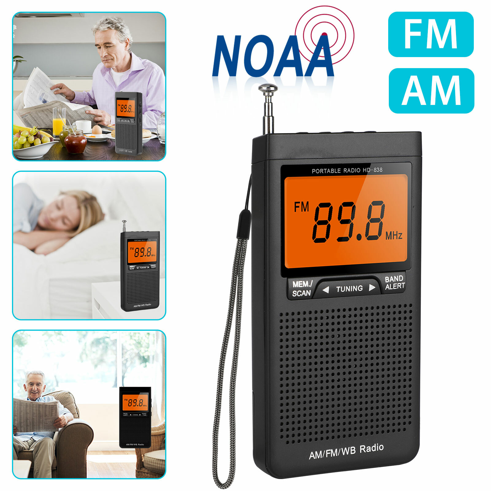 Emergency Pocket Radio AM FM NOAA Weather Band Radio w/ Auto-Search Receiver LCD
