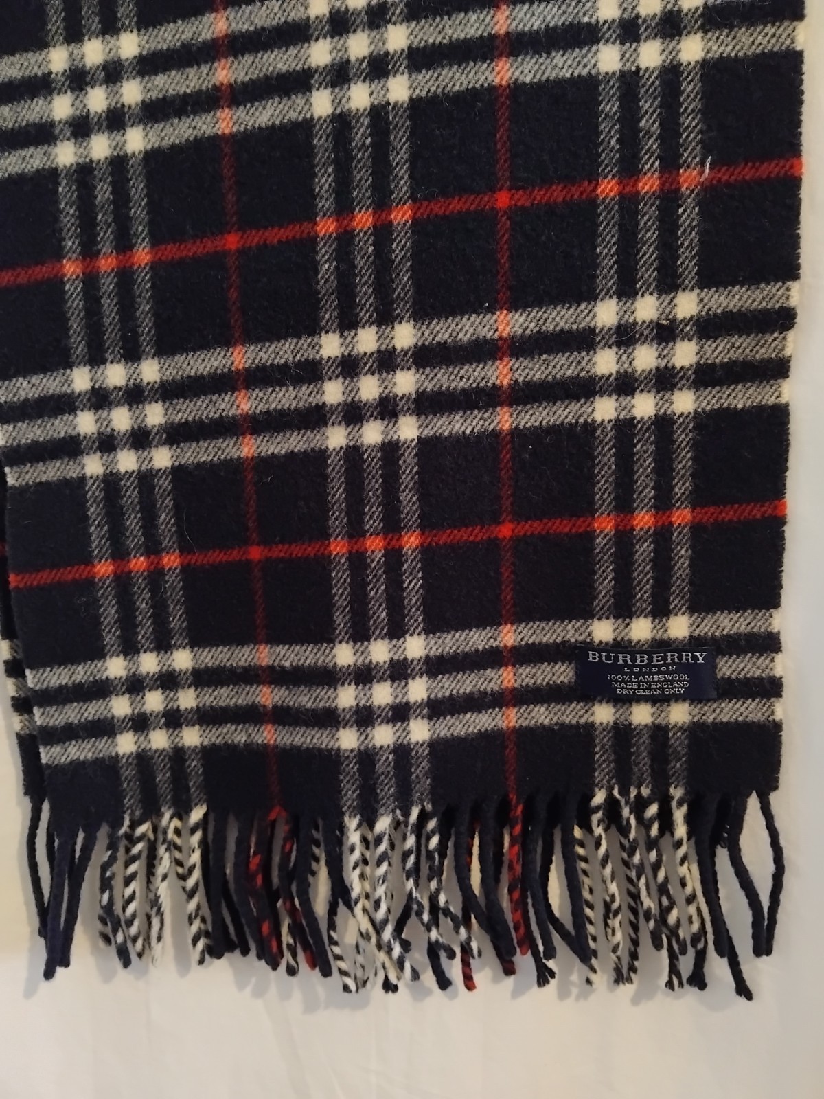 Vintage Burberry Blue Nova Check Wool Scarf 180cm X 30cm