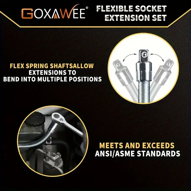 Flexible Wrench Extension Rod, 1/4, 3/8, 1/2, for Electric & Hand Tools