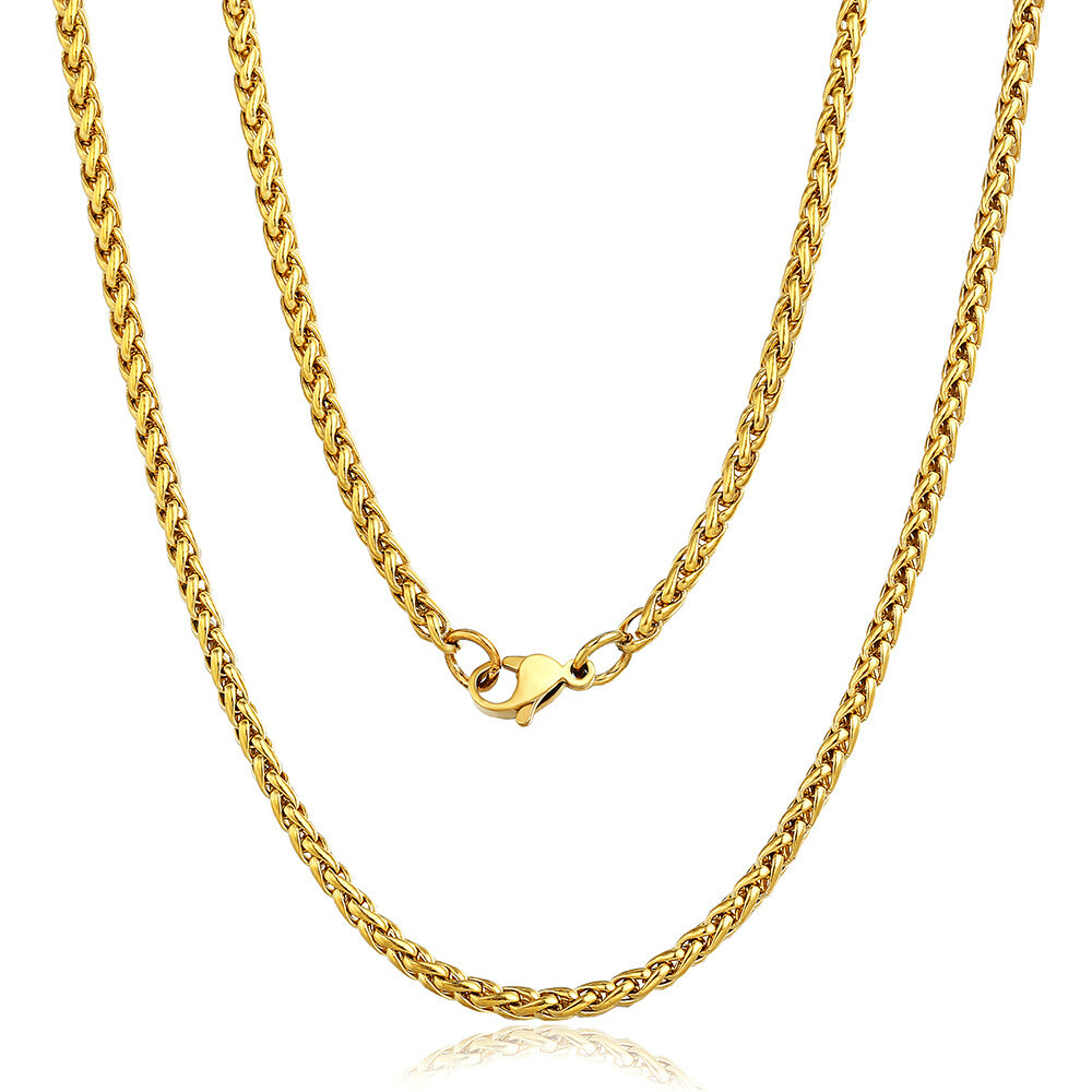 3/4/5/6/8mm Unisex Wheat Spiga Chain Stainless Steel Necklace Gold/Silver Men