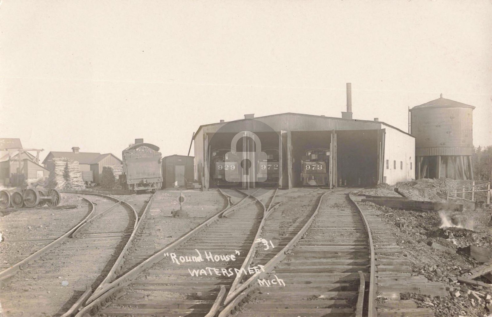 Railroad Round House, Watersmeet MI Michigan RPPC Photo Postcard COPY