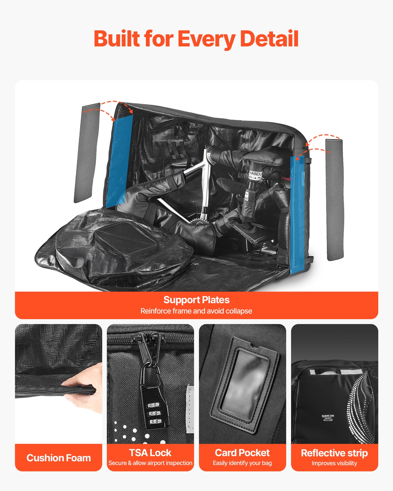 VEVOR Bike Travel Bag Max. Wheelbase 51 in 600D Bicycle Storage Carry Bag