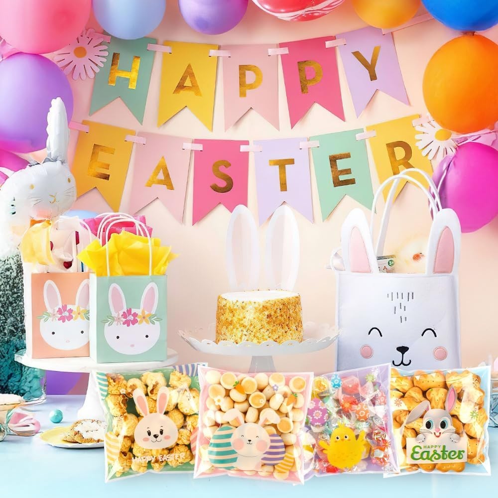 100 PCS Self Sealing Clear Easter Ziplock Bags, Easter Cellophane Treat Goodie S