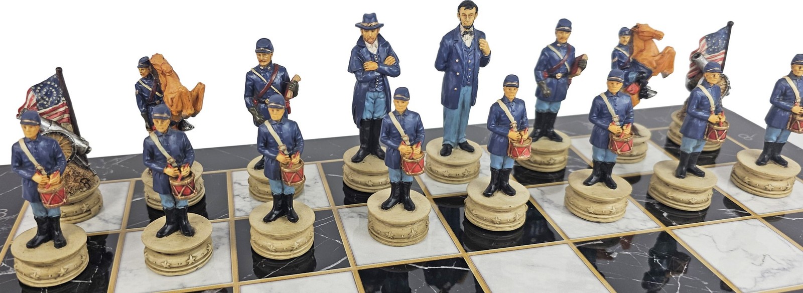 US Civil War Generals Chess Set w/ 16.5" Alpha Numeric Black Marble Color Board