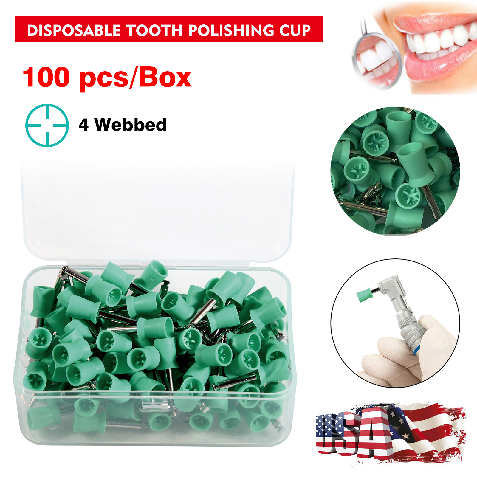 100pcs Dental latch type prophy polishing brush flat tapered brushes cups po