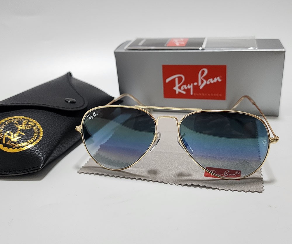 Ray-Ban RB3025 Aviator Pilot Sunglasses Gold Frame Gradient Blue Lens 58 mm