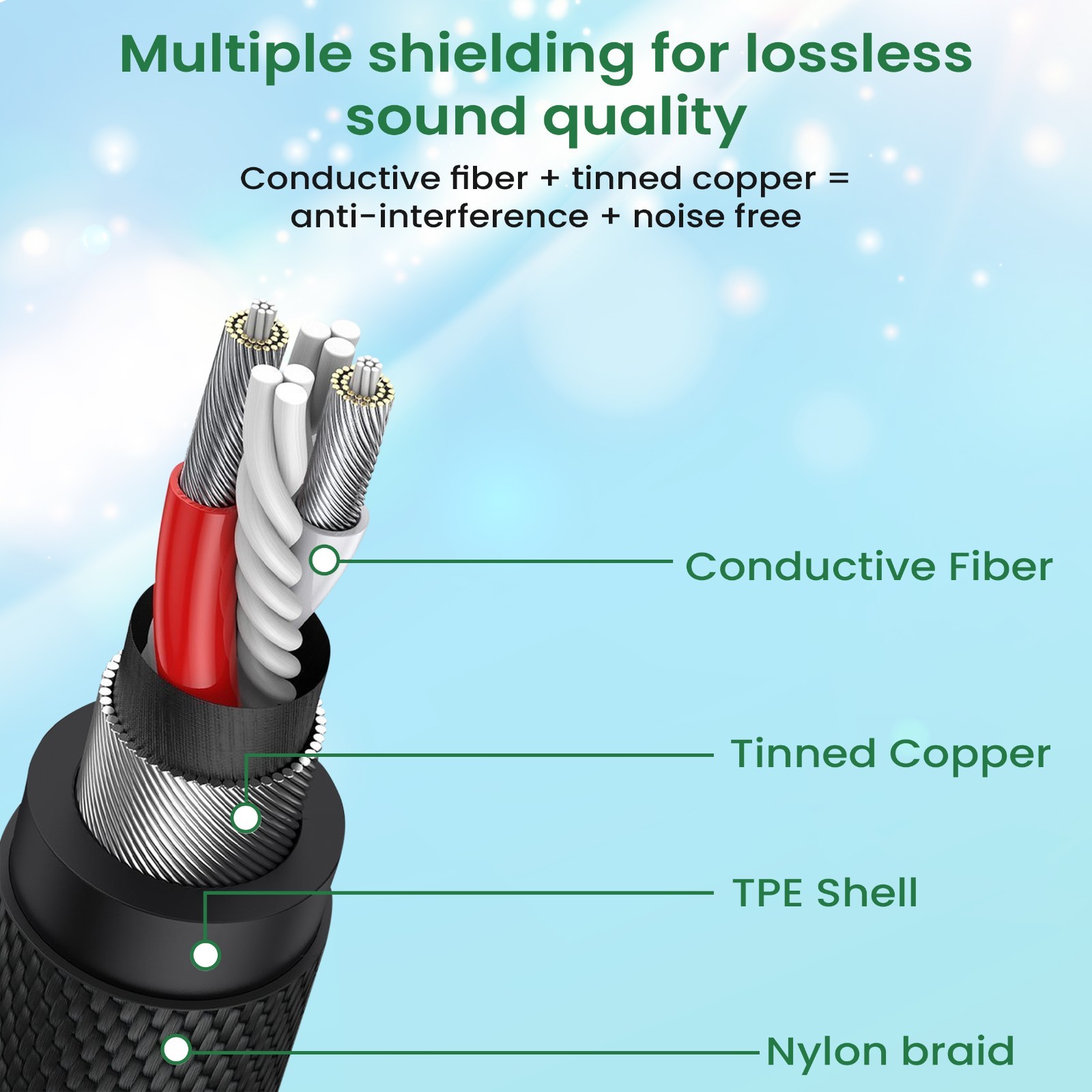 TRON Braided AUX Audio Cable (USB-C, L & Aux) – 5FT, Black