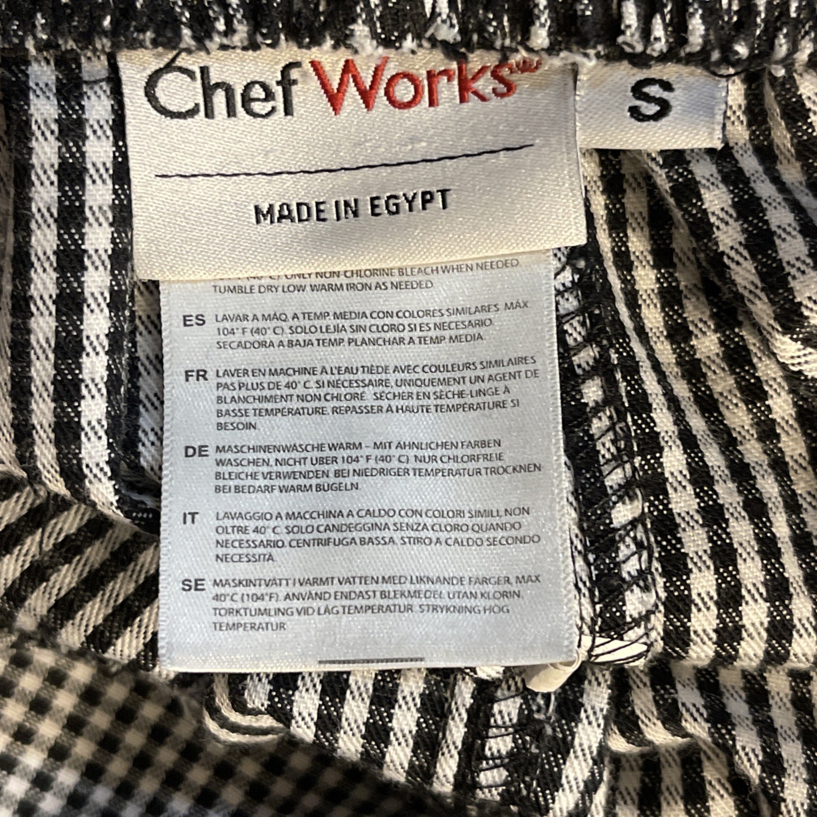 CHEF WORKS BLACK & WHITE CHECKERED DRAWSTRING PANTS SIZE SMALL