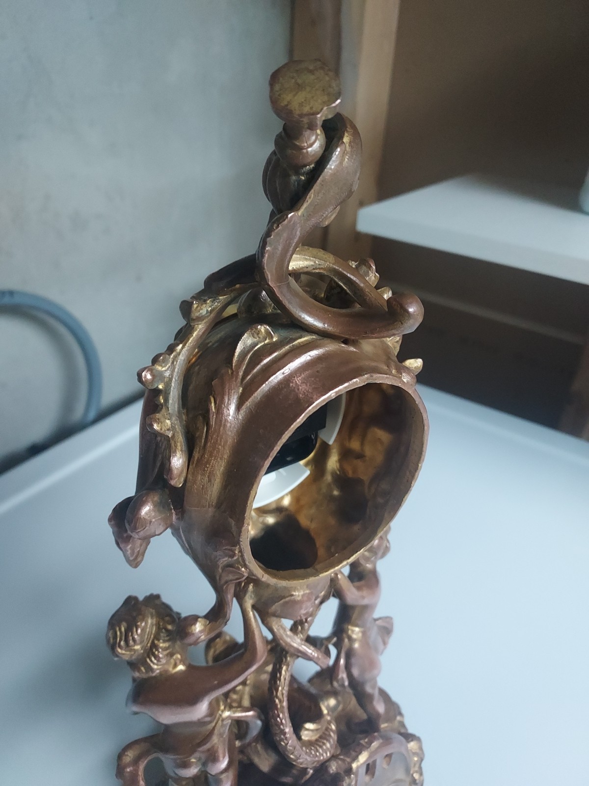 Antique Art Nouveau 15" Gilt Clock With New Battery Powered Quartz Insert NICE!