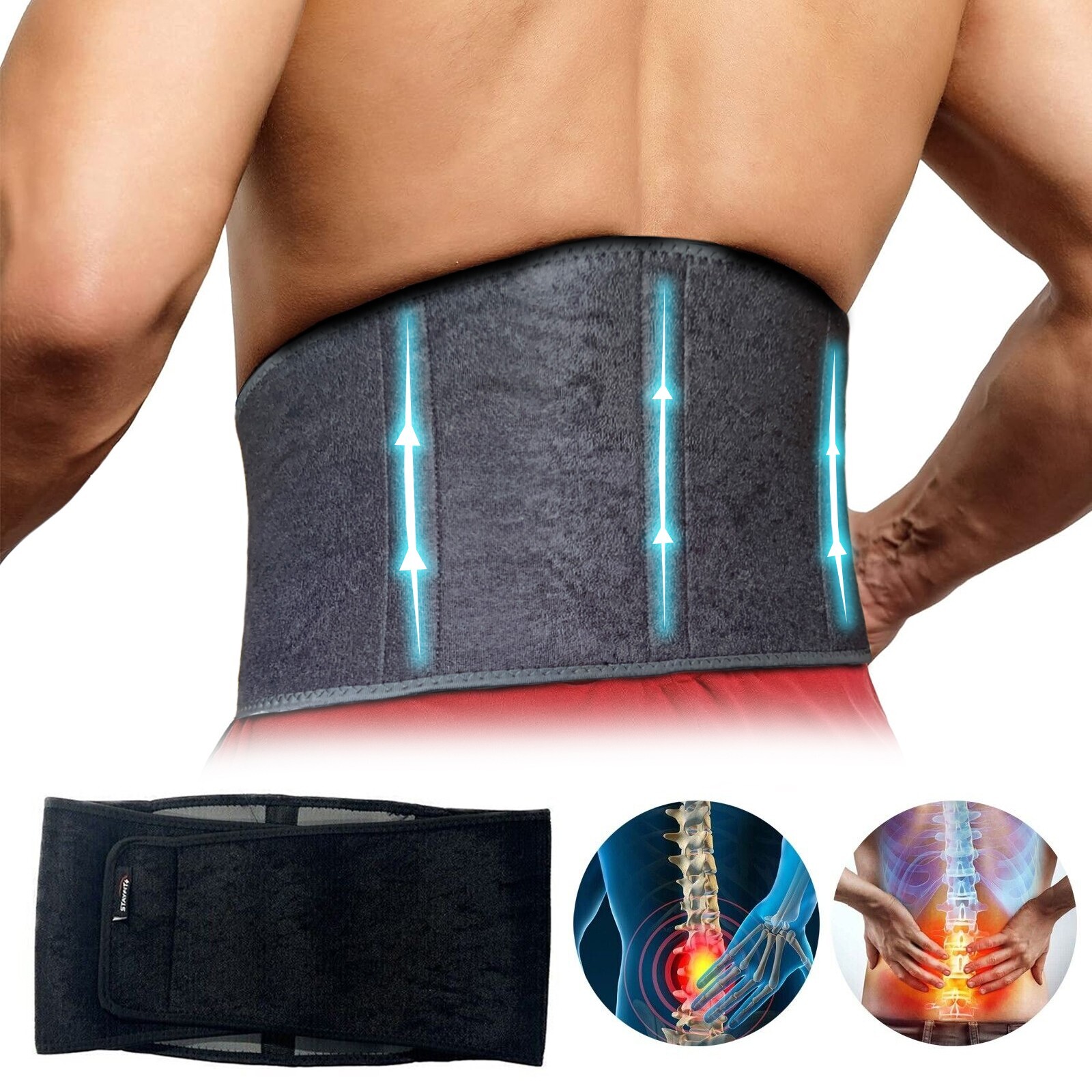 Lower Back Support Brace Adjustable Lumbar Work Belt for Pain Relief Men Women