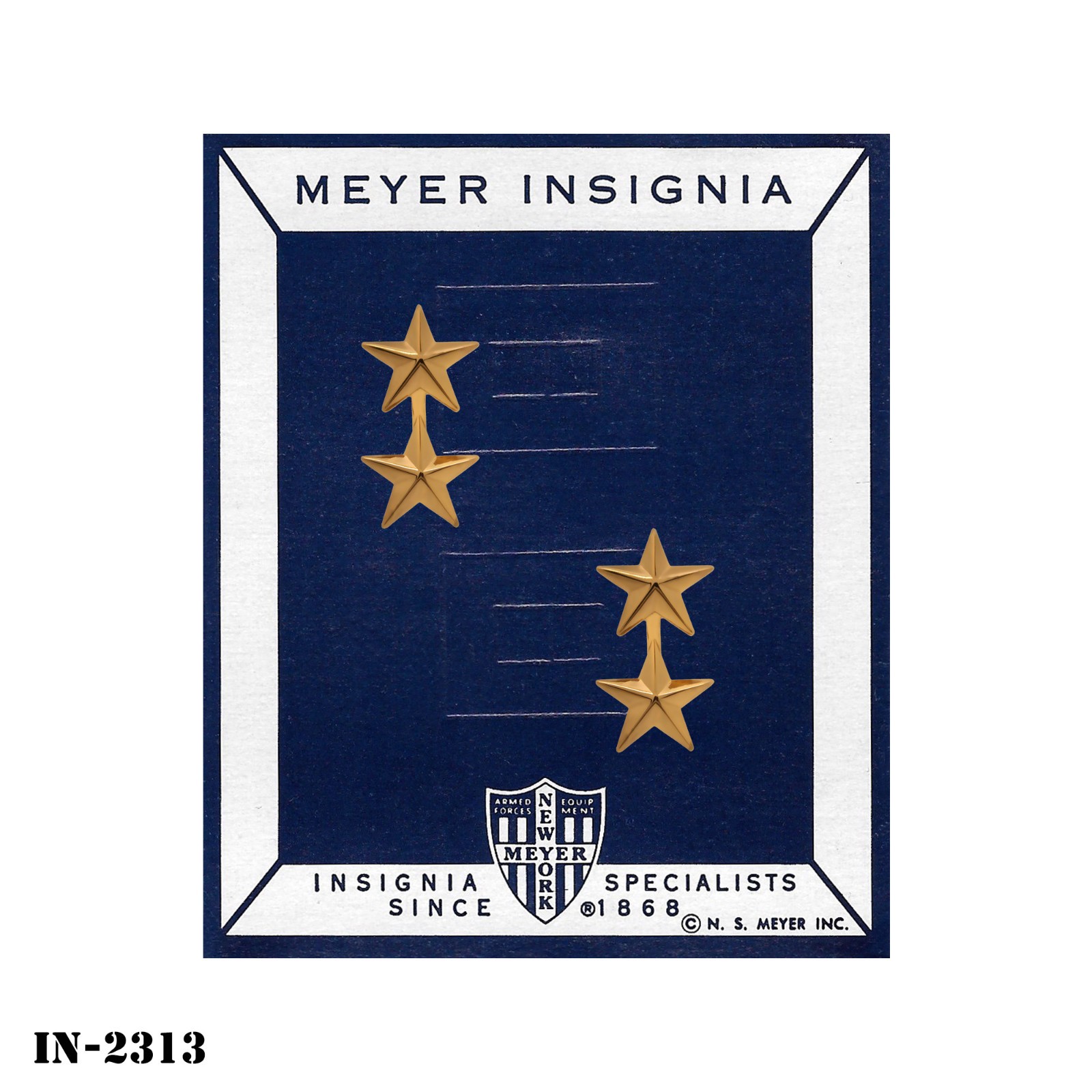 Collar Device Rank Pins ~ Major General ~ 2 Gold Stars on a Bar ~ Small ~ NEW