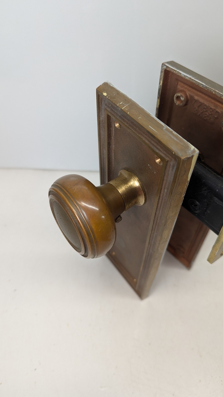 Heavy Brass 1920s Art Deco Corbin Set Door Knobs, Plates, Mortise MORE AVAILABLE